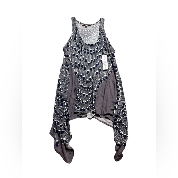 Mara Hoffman Peacock Knit Silk Trapeze Tank Tunic Silk Jersey‎ Feathers Grey XS - Picture 1 of 4